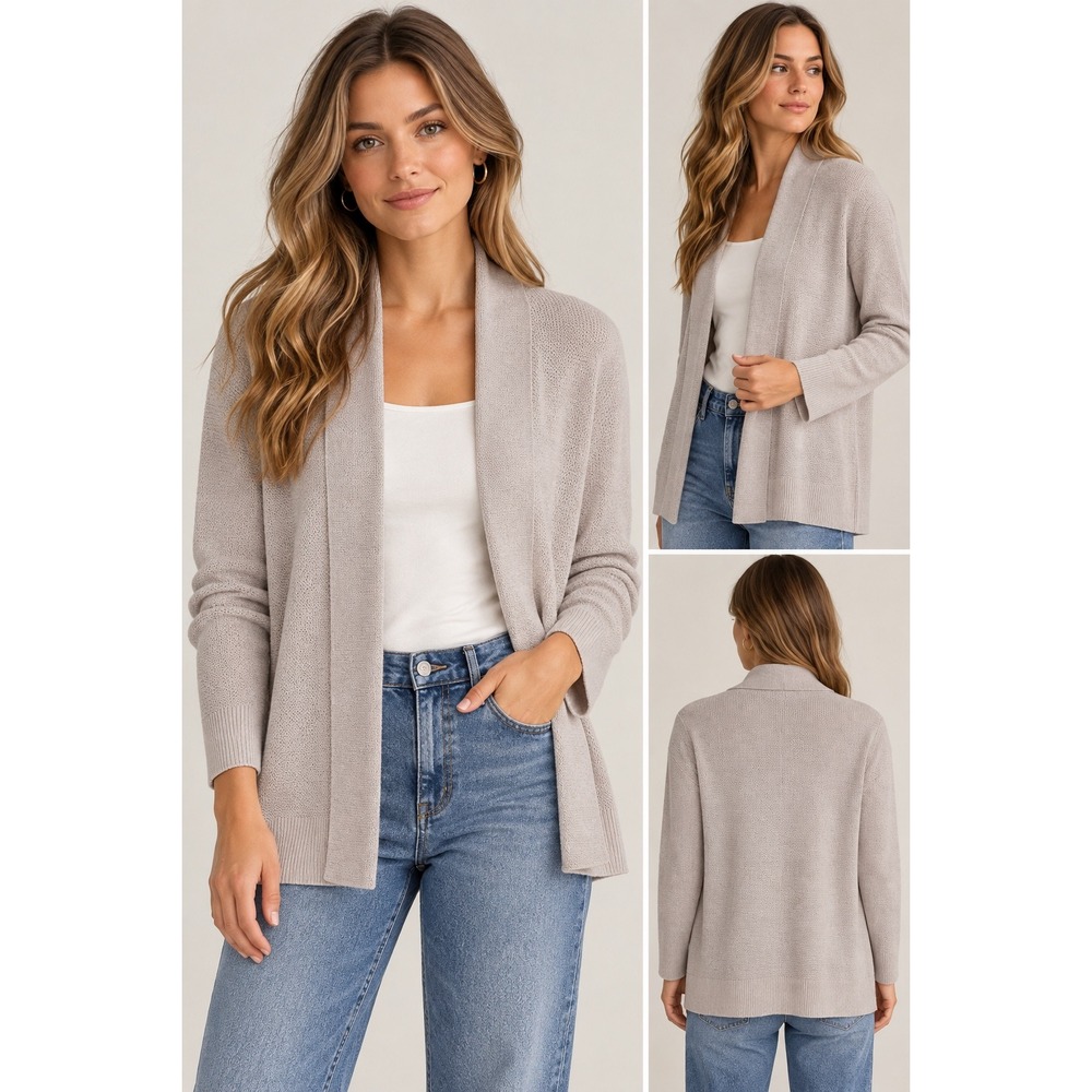 NWT Eileen Fisher Womens Merino Wool Cardigan M Open Front Italian Yarn Ceramic